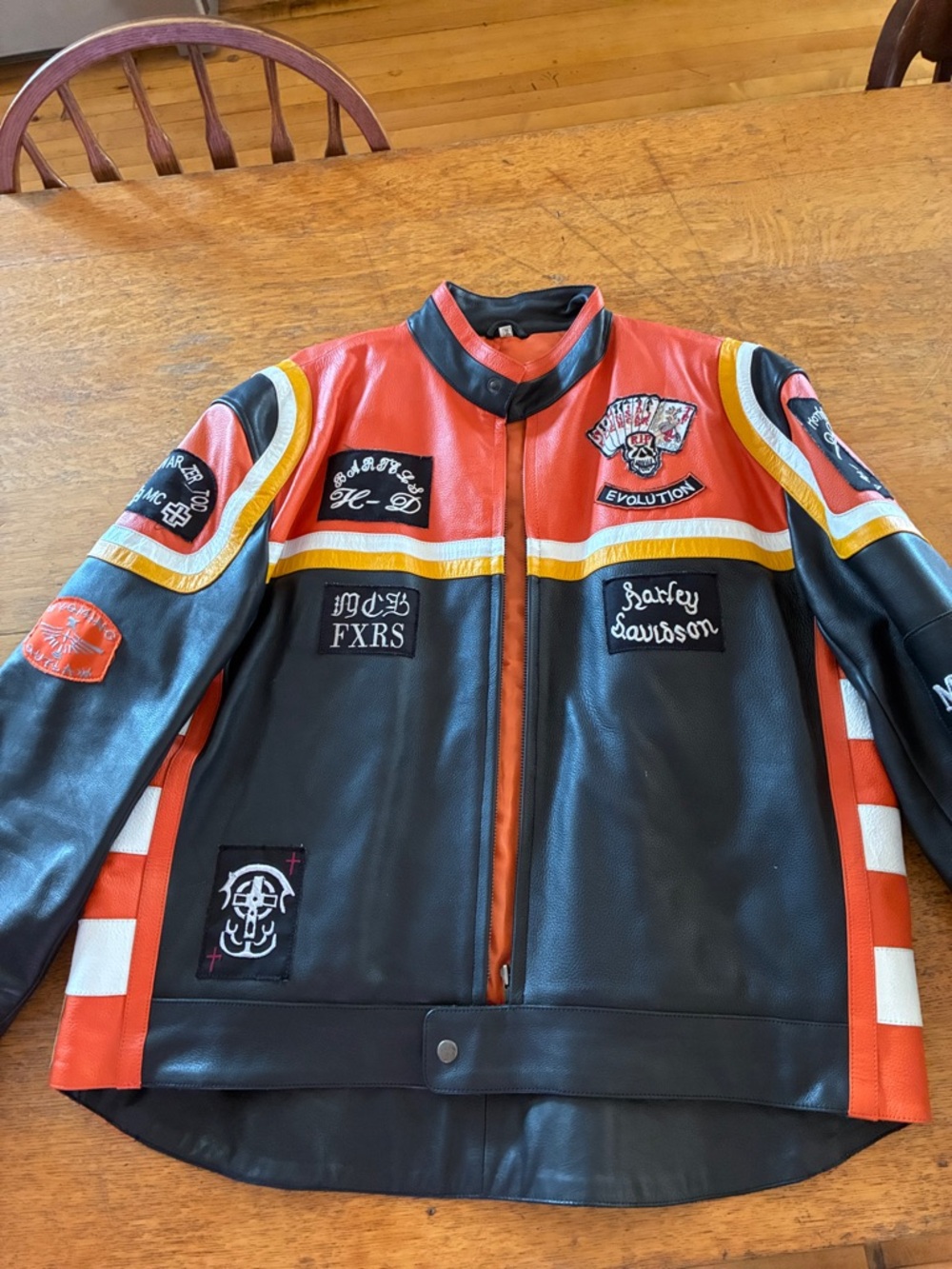 Harley-Davidson Black and Orange Leather Patch Jacket